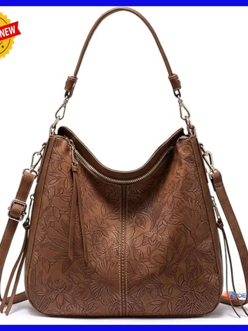Large Faux Leather Hobo Crossbody Bag with Adjustable Strap